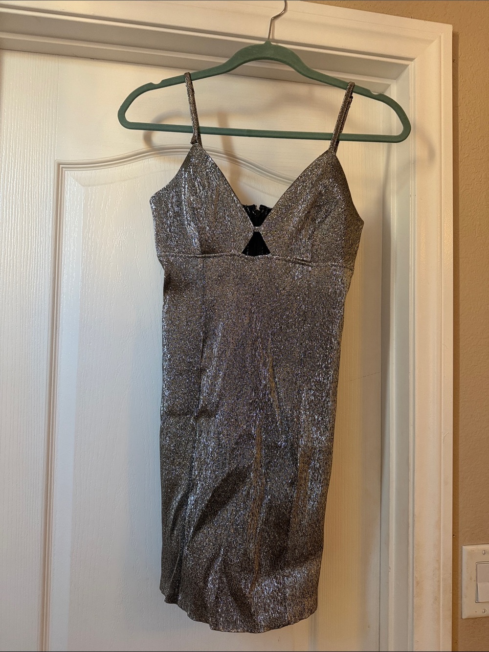 H&M Silver Metallic Spaghetti-Strap Mini Dress